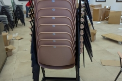 Stackable lecture chairs with writing tablet + easy slide trolley