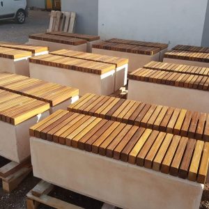 Solid Iroko Wood / Concrete Benches