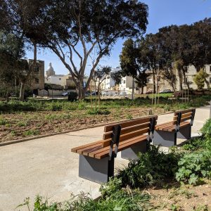 Dom Mintoff Garden – Solid Iroko Benches