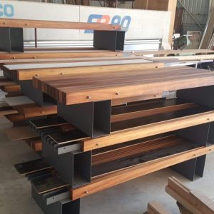 Solid Iroko Wood / Metal Benches